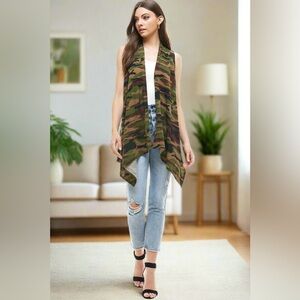 Small NEW Womens Green Camouflage Vest, Camo Cardigan, Duster, Swim Cover